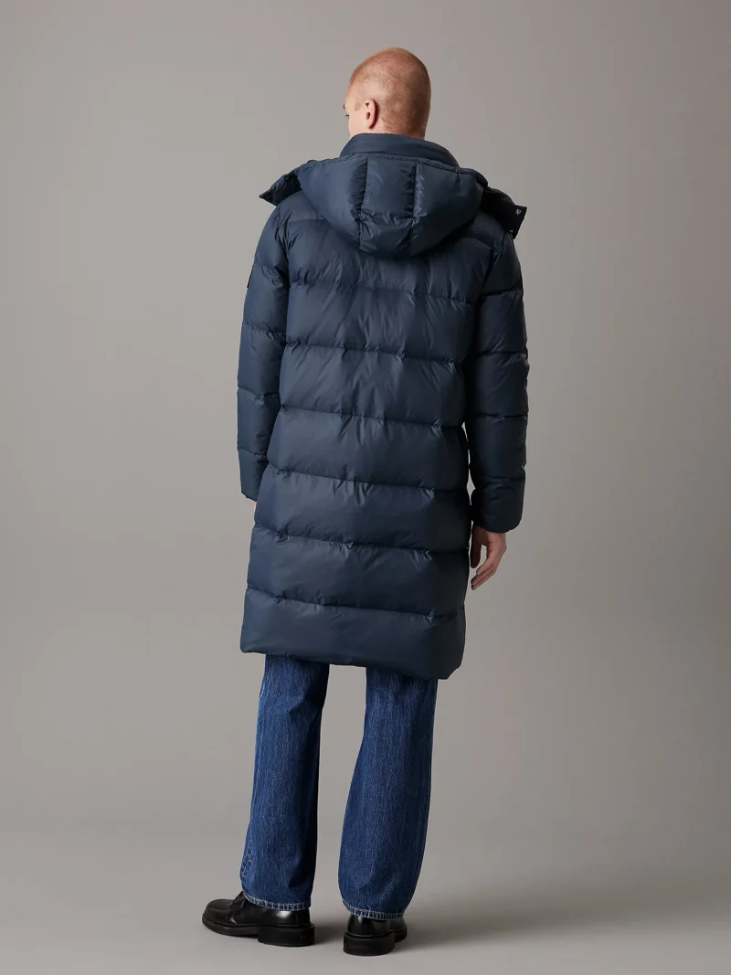 CALVIN KLEIN - Piumino lungo imbottito con cappuccio - Blu