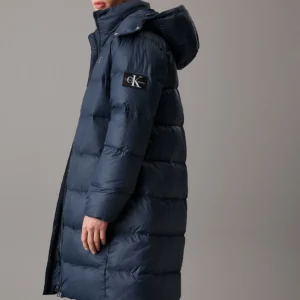 CALVIN KLEIN - Piumino lungo imbottito con cappuccio - Blu
