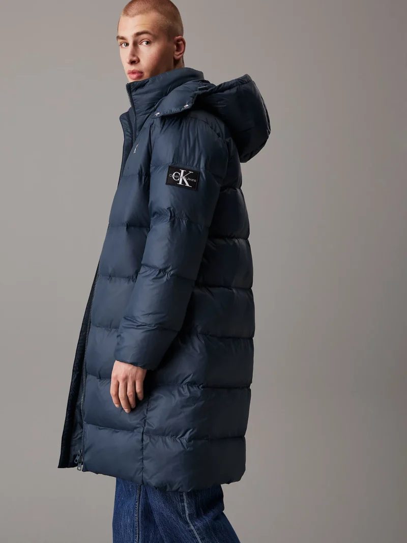 CALVIN KLEIN - Piumino lungo imbottito con cappuccio - Blu