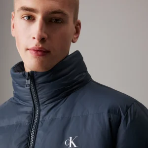 CALVIN KLEIN - Piumino lungo imbottito con cappuccio - Blu