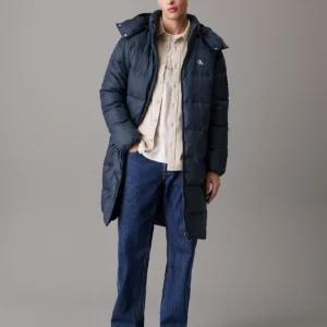 CALVIN KLEIN - Piumino lungo imbottito con cappuccio - Blu
