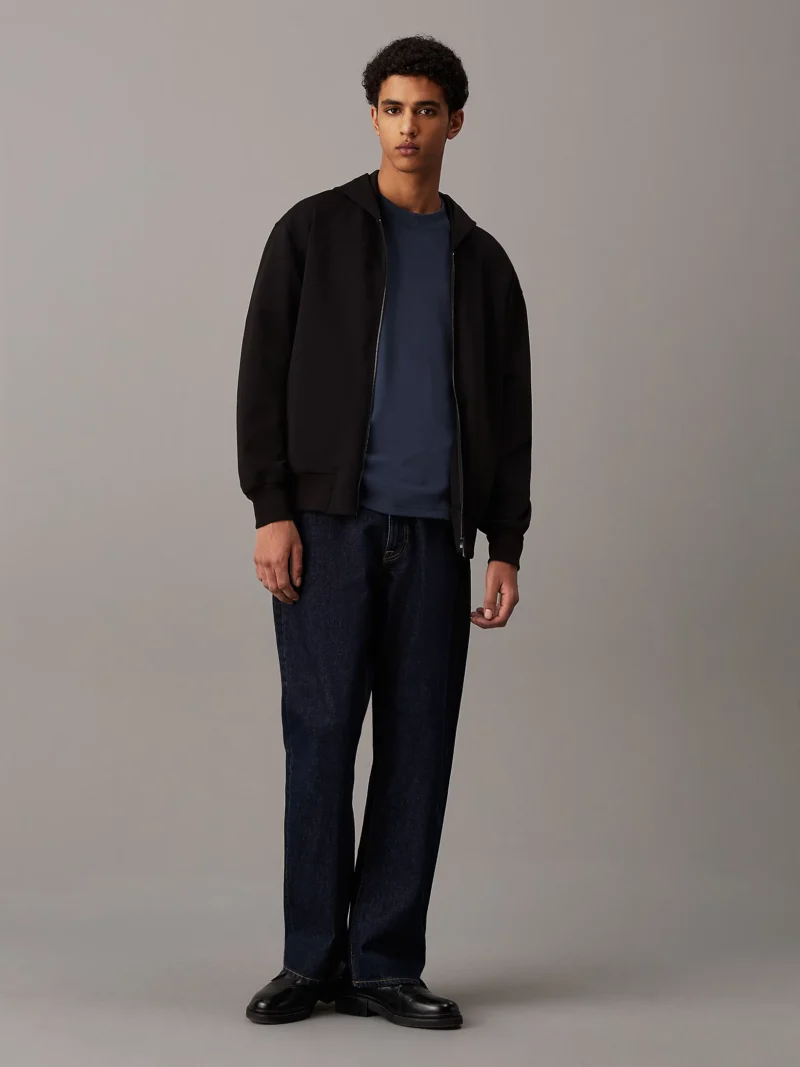 CALVIN KLEIN - Felpa con cappuccio e zip integrale dal taglio relaxed - Nero