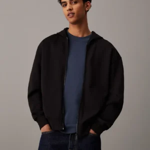 CALVIN KLEIN - Felpa con cappuccio e zip integrale dal taglio relaxed - Nero