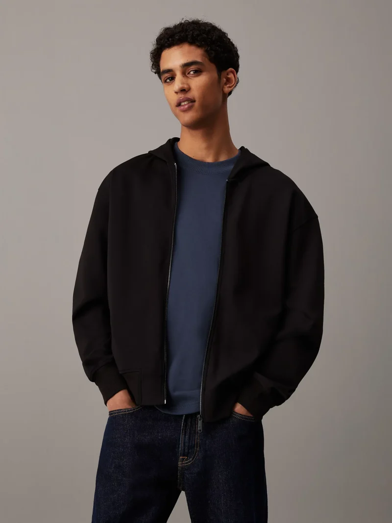 CALVIN KLEIN - Felpa con cappuccio e zip integrale dal taglio relaxed - Nero