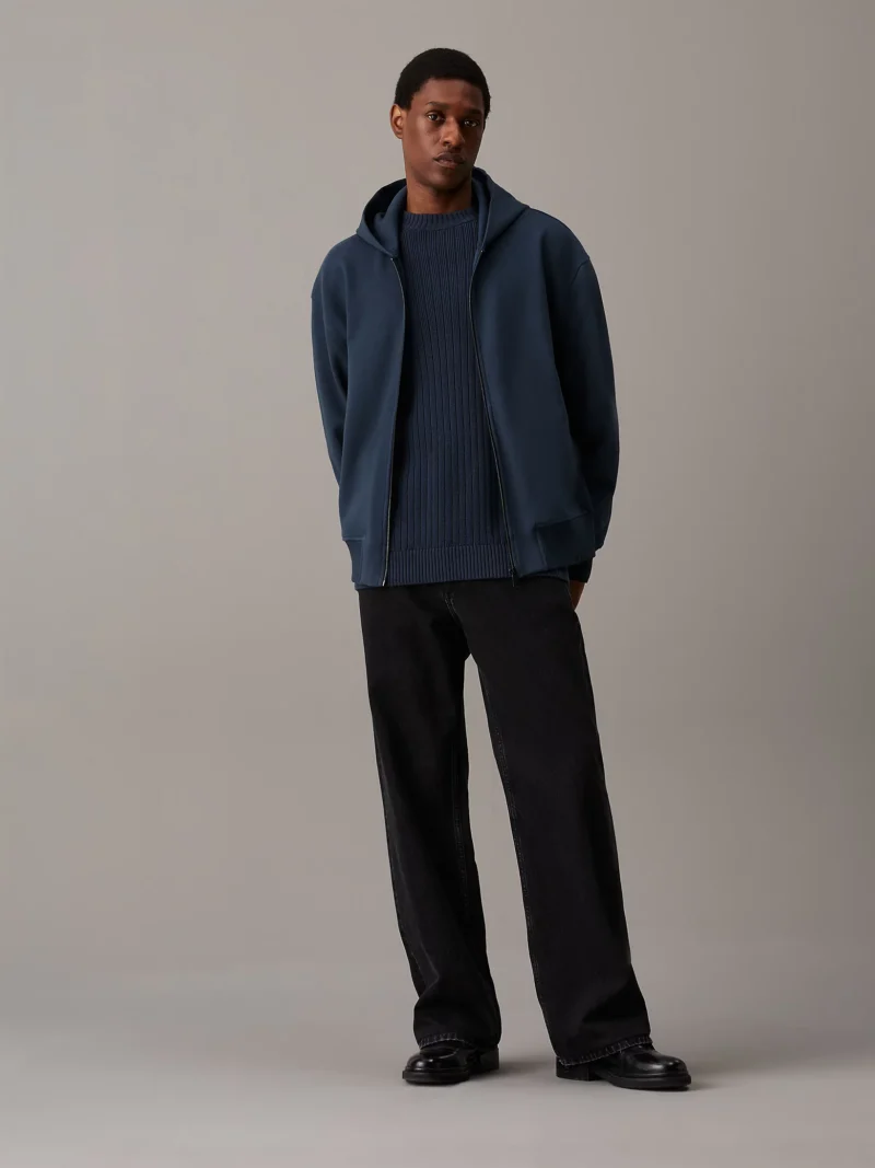 CALVIN KLEIN - Felpa con cappuccio e zip integrale dal taglio relaxed - Blu