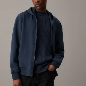 CALVIN KLEIN - Felpa con cappuccio e zip integrale dal taglio relaxed - Blu