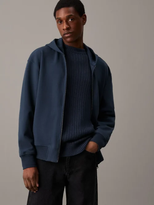 CALVIN KLEIN - Felpa con cappuccio e zip integrale dal taglio relaxed - Blu