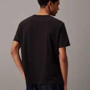 CALVIN KLEIN - T-shirt con monogramma logo in ciniglia - Nero