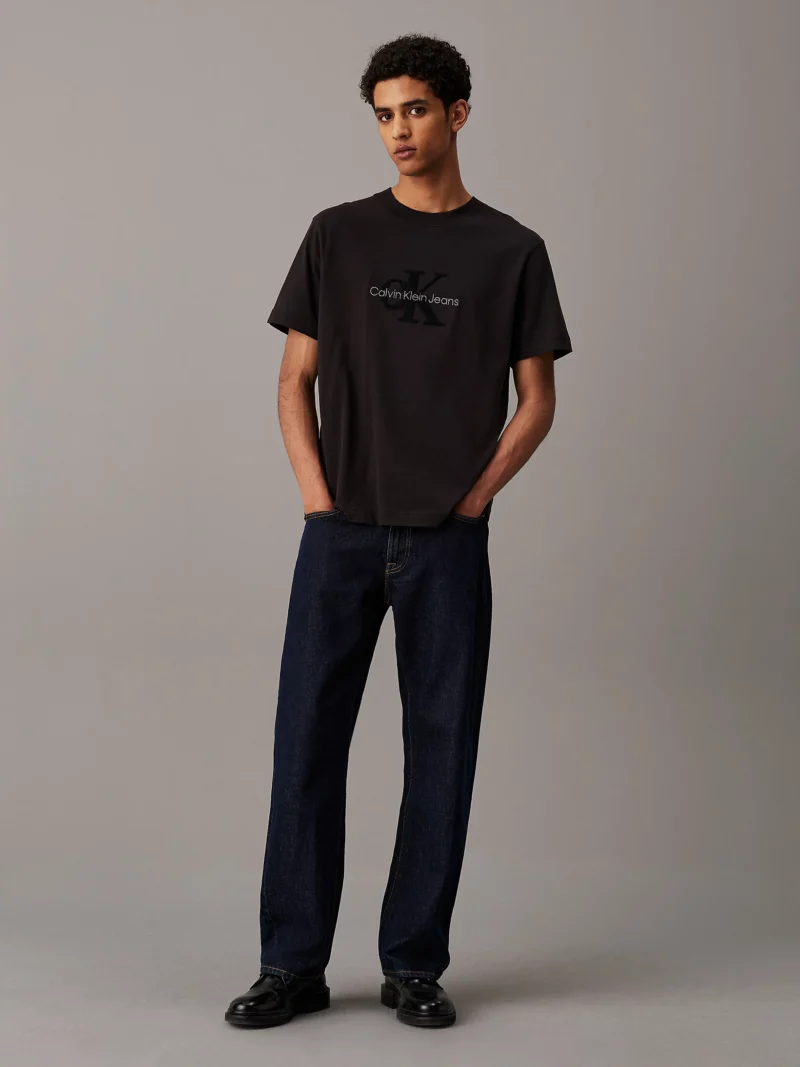 CALVIN KLEIN - T-shirt con monogramma logo in ciniglia - Nero