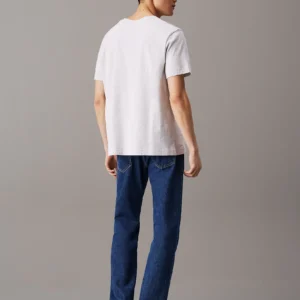 CALVIN KLEIN - T-shirt con monogramma logo in ciniglia - Grigio Chiaro