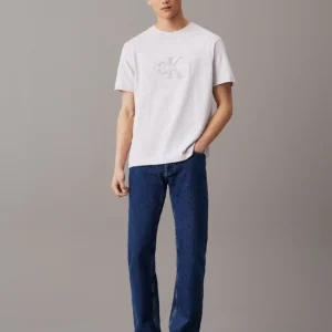 CALVIN KLEIN - T-shirt con monogramma logo in ciniglia - Grigio Chiaro