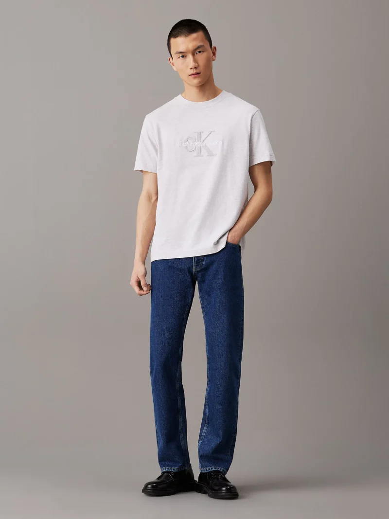 CALVIN KLEIN - T-shirt con monogramma logo in ciniglia - Grigio Chiaro