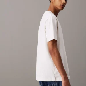 CALVIN KLEIN - T-shirt con monogramma in ciniglia - Avorio