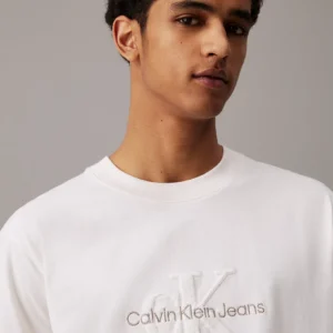 CALVIN KLEIN - T-shirt con monogramma in ciniglia - Avorio