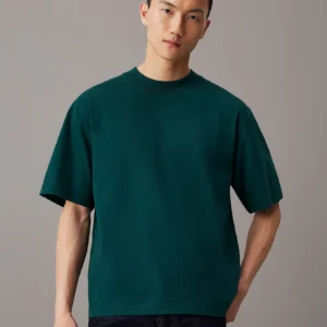 CALVIN KLEIN - T-shirt in jersey pesante taglio relaxed - Verde Scuro