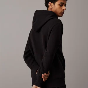 CALVIN KLEIN - Felpa con cappuccio in pile di cotone pesante - Nero