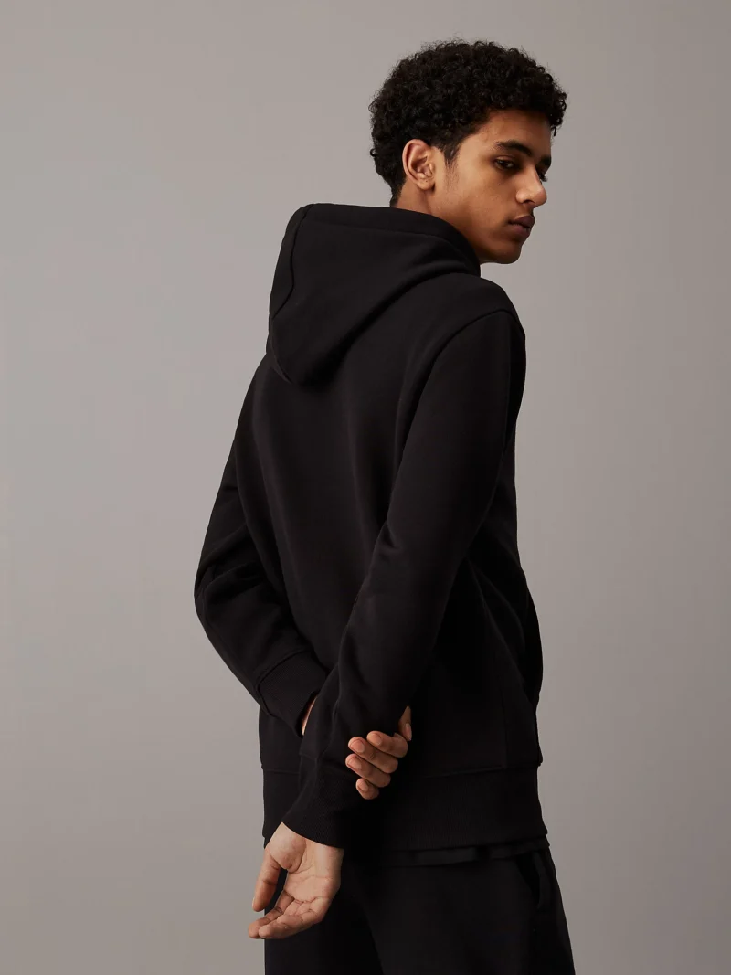 CALVIN KLEIN - Felpa con cappuccio in pile di cotone pesante - Nero