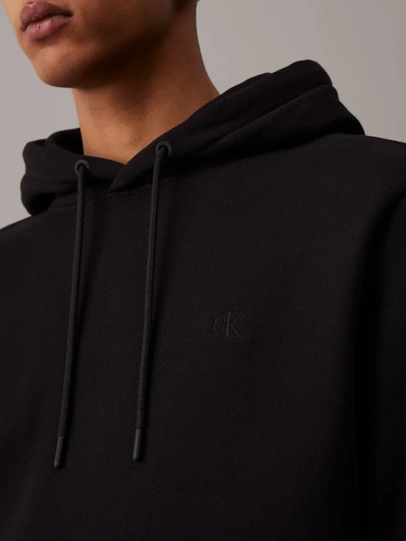 CALVIN KLEIN - Felpa con cappuccio in pile di cotone pesante - Nero