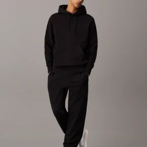 CALVIN KLEIN - Felpa con cappuccio in pile di cotone pesante - Nero