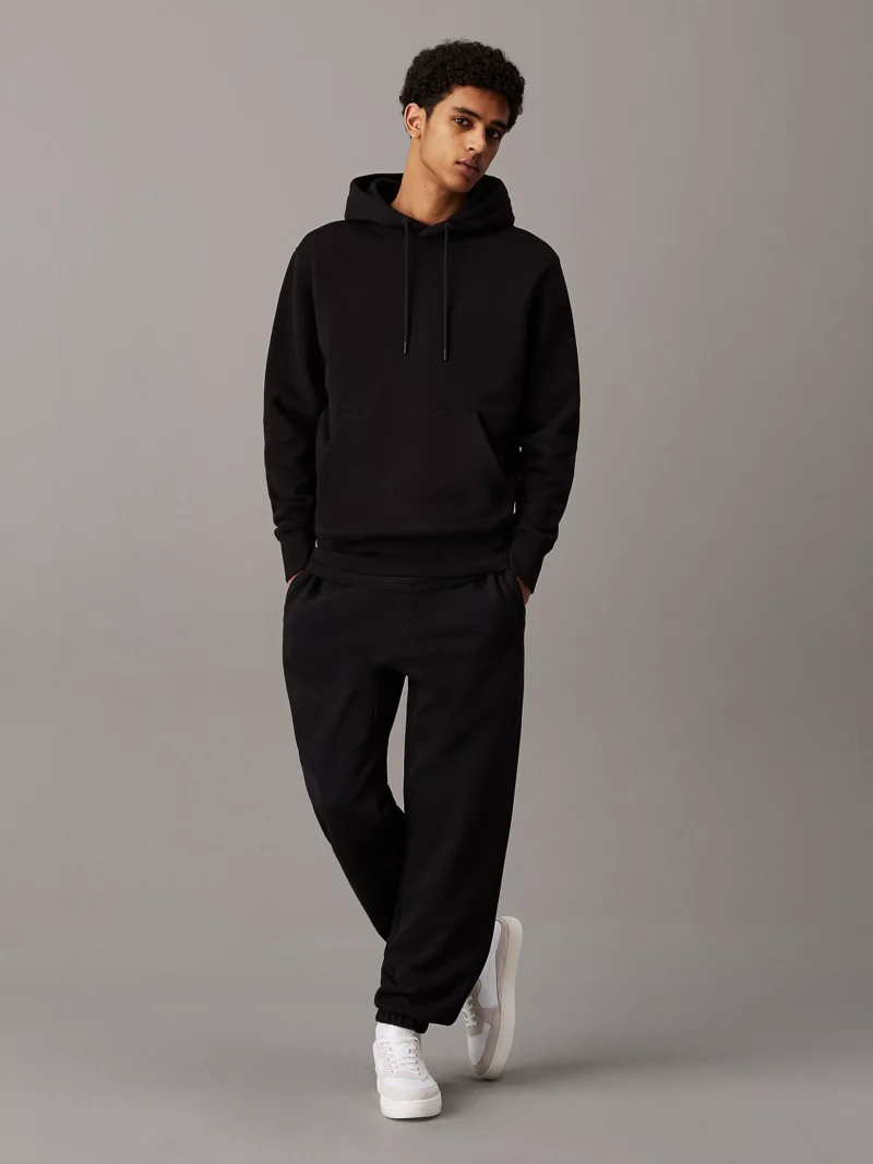 CALVIN KLEIN - Felpa con cappuccio in pile di cotone pesante - Nero