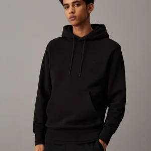 CALVIN KLEIN - Felpa con cappuccio in pile di cotone pesante - Nero