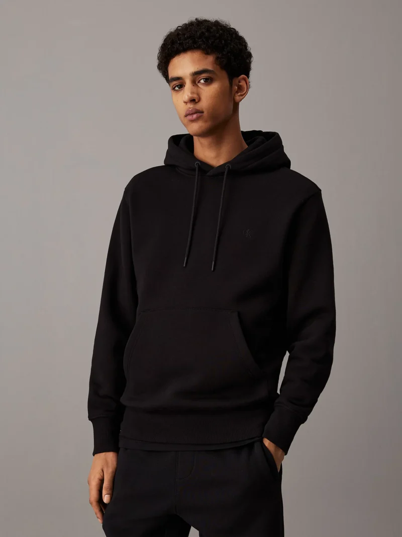 CALVIN KLEIN - Felpa con cappuccio in pile di cotone pesante - Nero