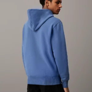 CALVIN KLEIN - Felpa con cappuccio in pile di cotone pesante - Blu Chiaro