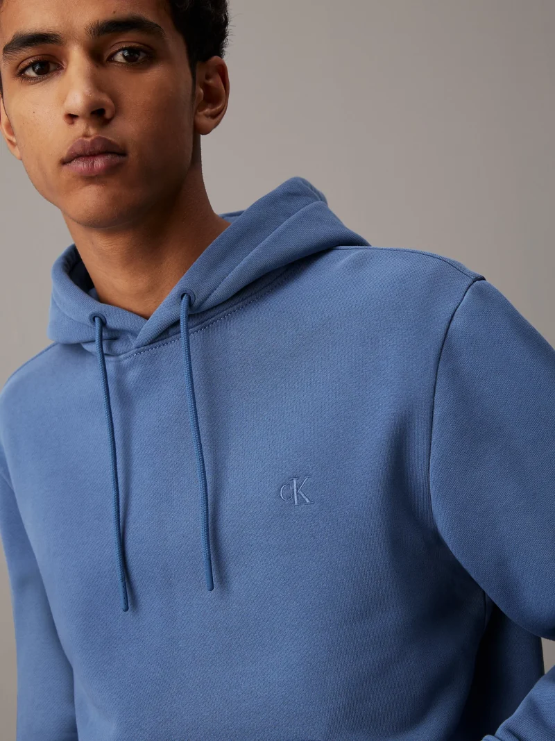 CALVIN KLEIN - Felpa con cappuccio in pile di cotone pesante - Blu Chiaro