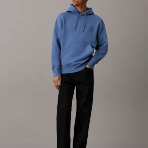 CALVIN KLEIN - Felpa con cappuccio in pile di cotone pesante - Blu Chiaro