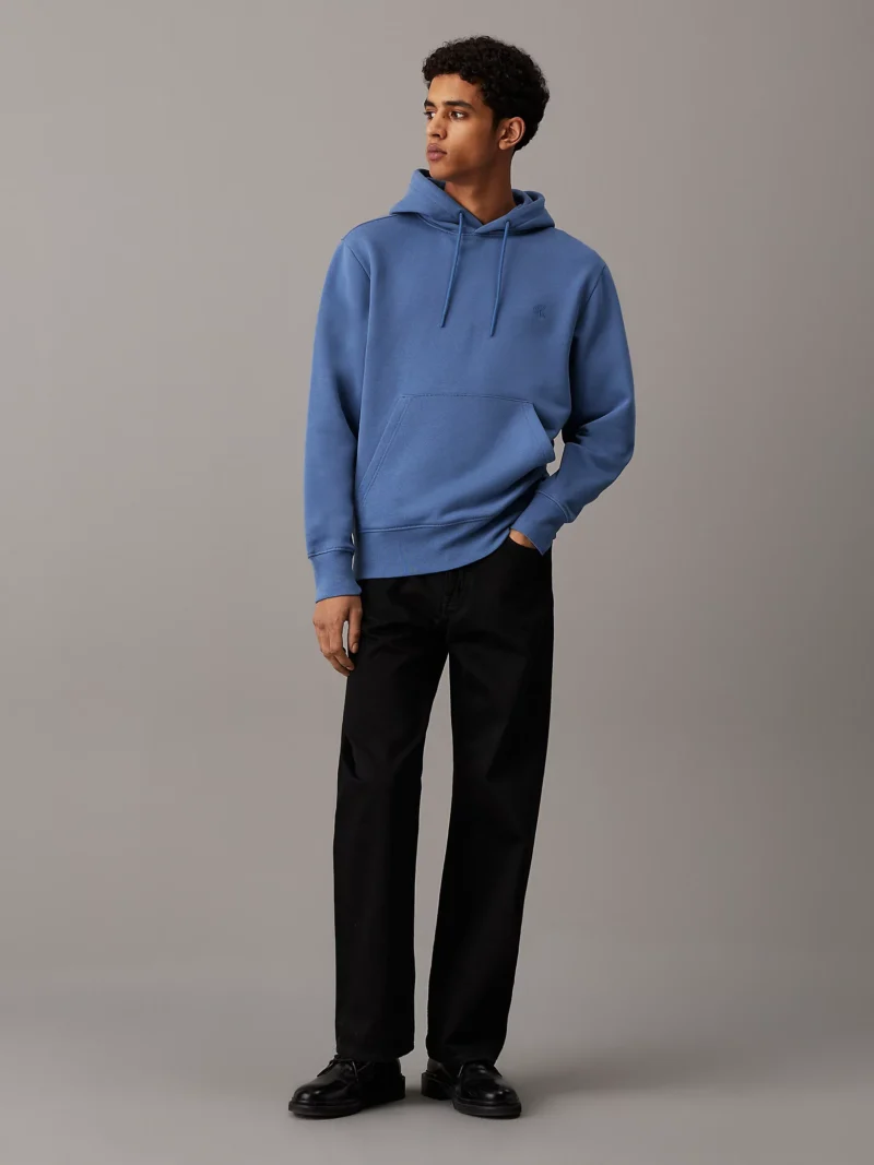 CALVIN KLEIN - Felpa con cappuccio in pile di cotone pesante - Blu Chiaro