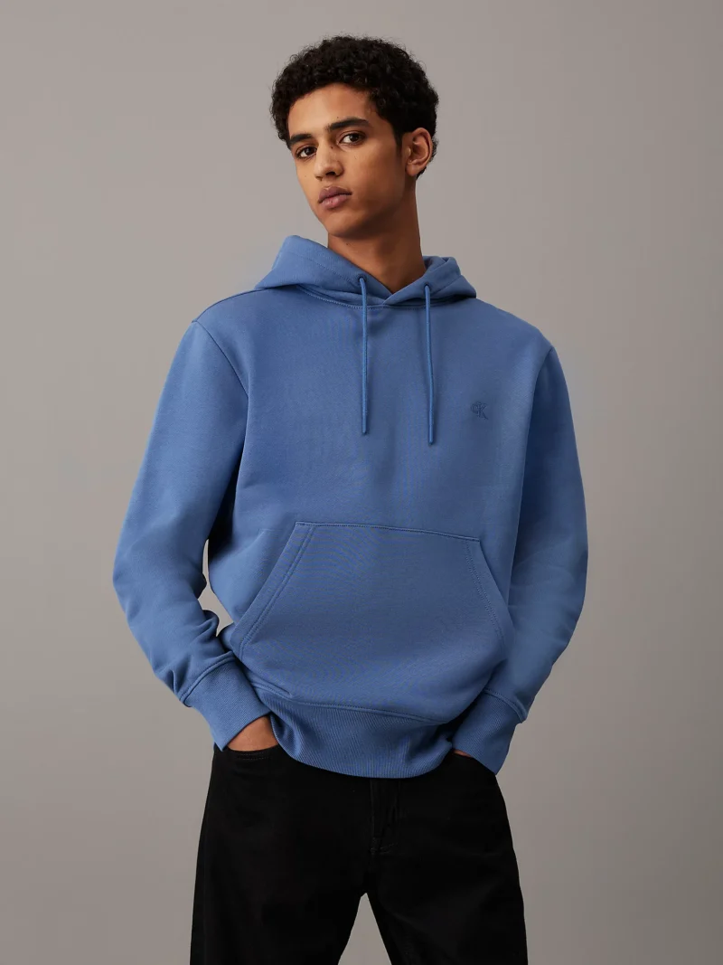 CALVIN KLEIN - Felpa con cappuccio in pile di cotone pesante - Blu Chiaro