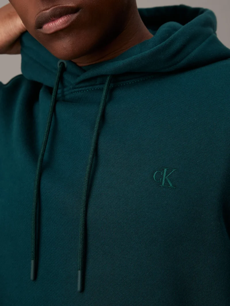 CALVIN KLEIN - Felpa con cappuccio in pile di cotone pesante - Verde Scuro