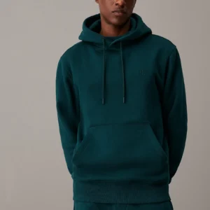CALVIN KLEIN - Felpa con cappuccio in pile di cotone pesante - Verde Scuro