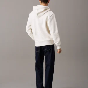 CALVIN KLEIN - Felpa con cappuccio in pile di cotone pesante - Avorio