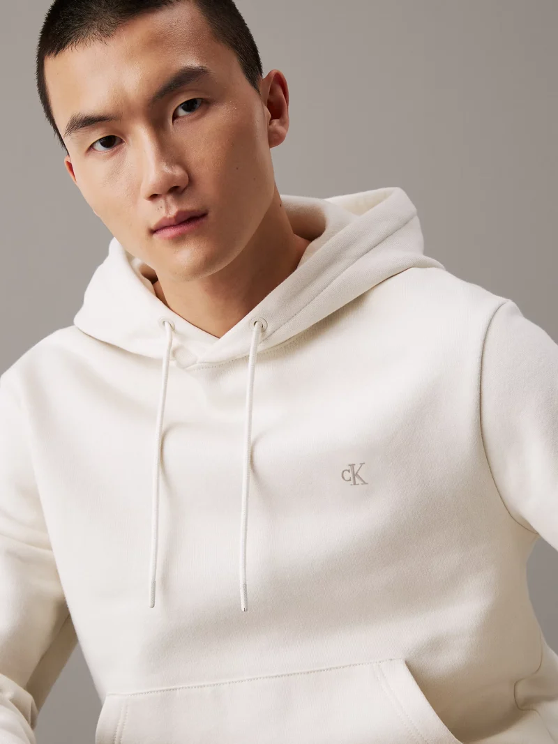 CALVIN KLEIN - Felpa con cappuccio in pile di cotone pesante - Avorio