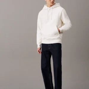 CALVIN KLEIN - Felpa con cappuccio in pile di cotone pesante - Avorio