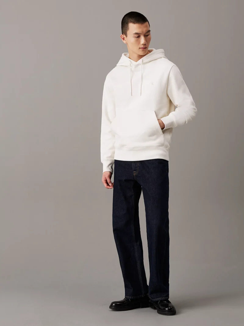 CALVIN KLEIN - Felpa con cappuccio in pile di cotone pesante - Avorio