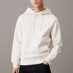 CALVIN KLEIN - Felpa con cappuccio in pile di cotone pesante - Avorio