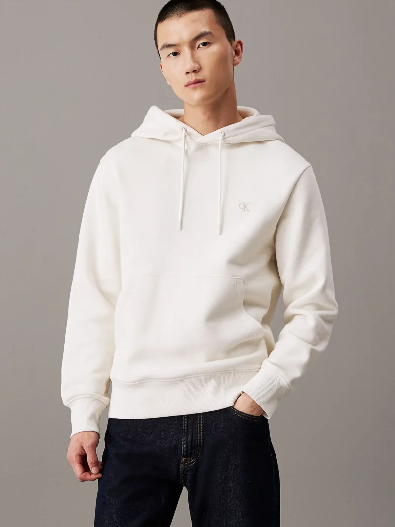 CALVIN KLEIN - Felpa con cappuccio in pile di cotone pesante - Avorio
