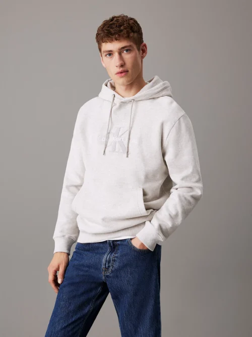 CALVIN KLEIN - Felpa con cappuccio con monogramma in ciniglia