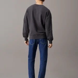 CALVIN KLEIN - Felpa in cotone lavato taglio relaxed - Grigio Scuro