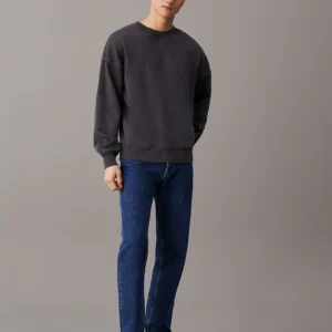 CALVIN KLEIN - Felpa in cotone lavato taglio relaxed - Grigio Scuro