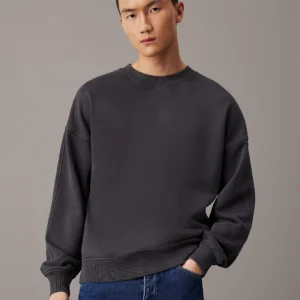 CALVIN KLEIN - Felpa in cotone lavato taglio relaxed - Grigio Scuro