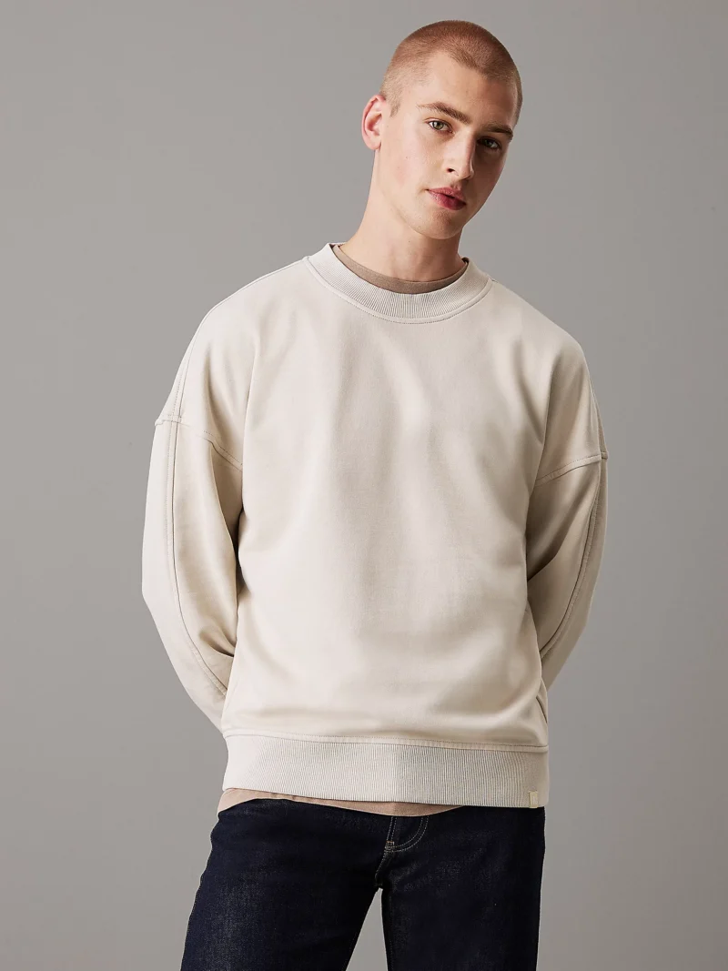 CALVIN KLEIN - Felpa in cotone lavato taglio relaxed - Beige