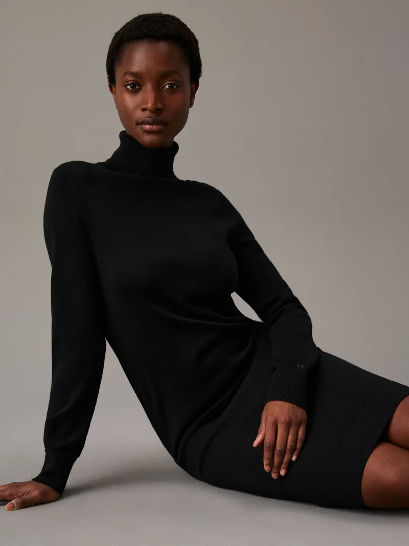 CALVIN KLEIN - Tubino in lana merino - Nero