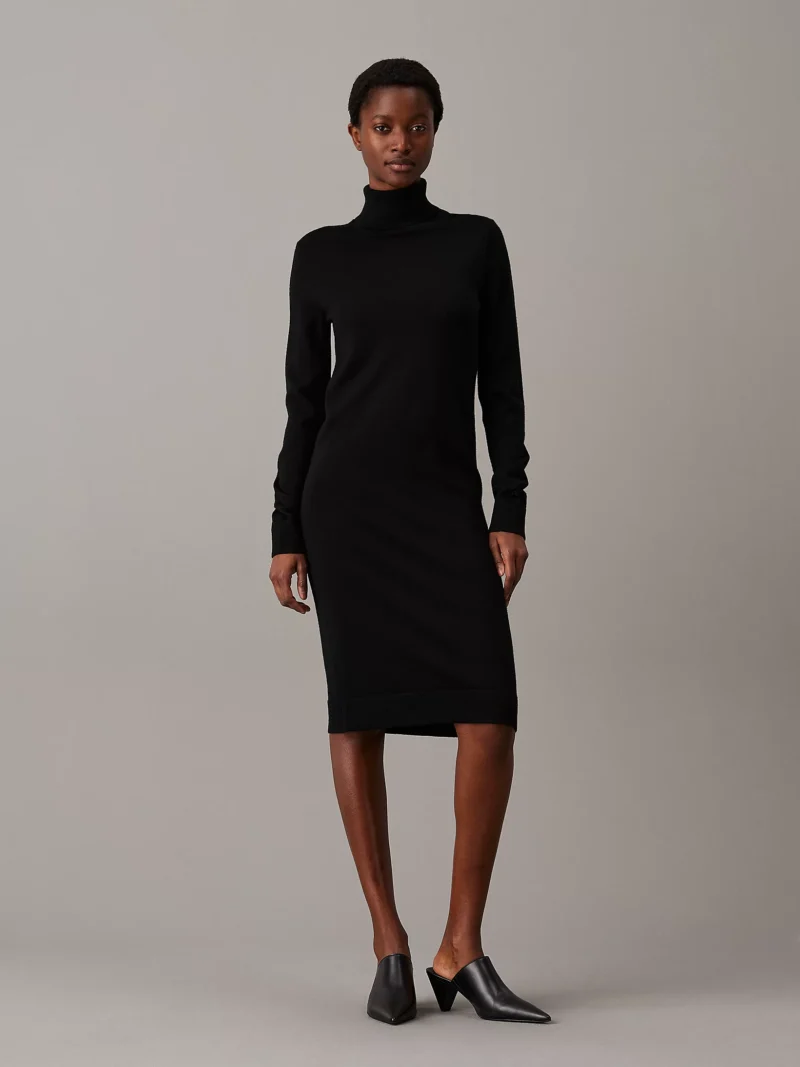 CALVIN KLEIN - Tubino in lana merino - Nero