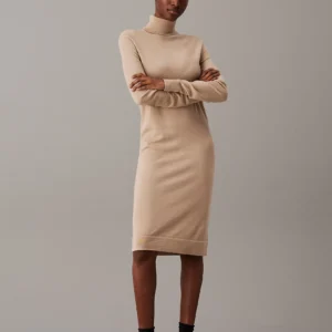 CALVIN KLEIN - Tubino in lana merino - Sabbia
