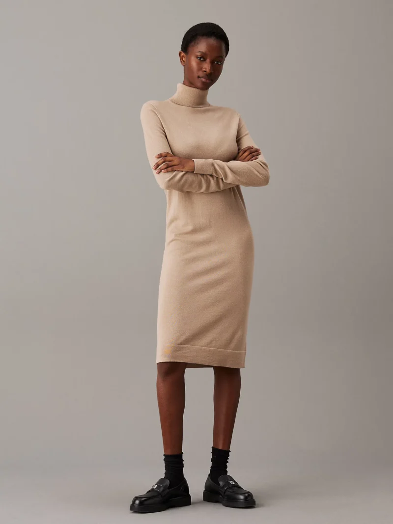 CALVIN KLEIN - Tubino in lana merino - Sabbia