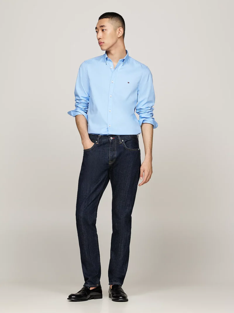 TOMMY HILFIGER - Camicia TH Flex slim fit in cotone dobby - Blu Chiaro