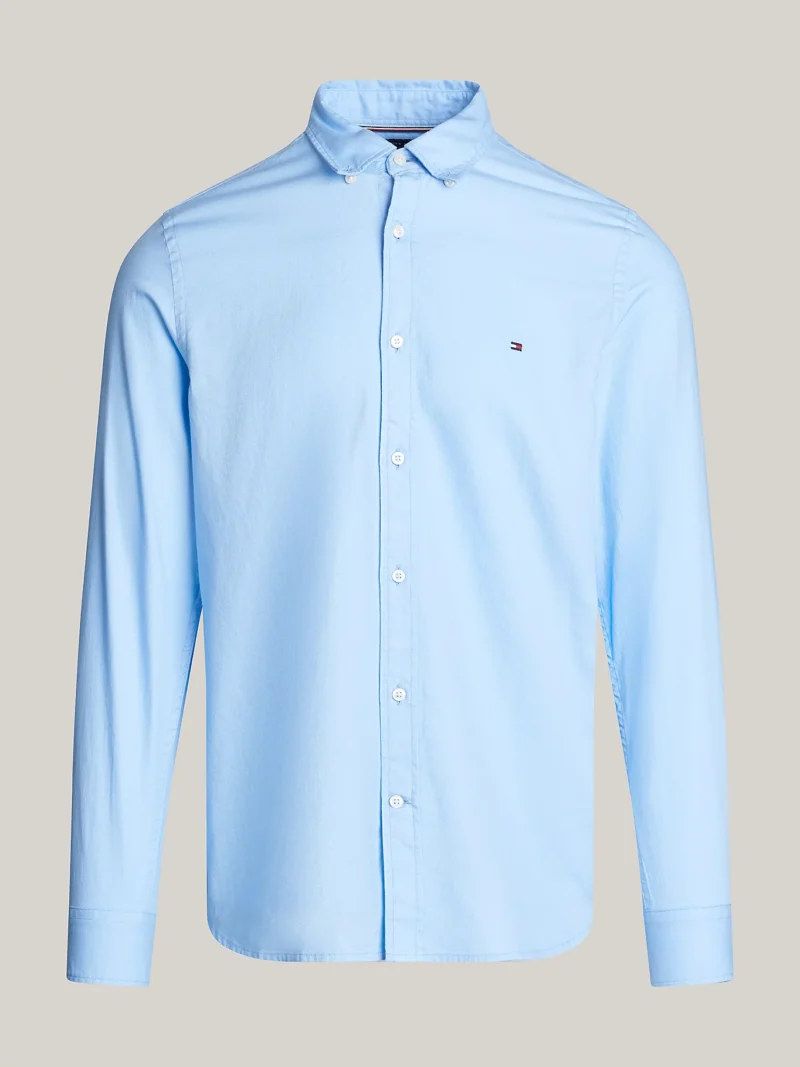 TOMMY HILFIGER - Camicia TH Flex slim fit in cotone dobby - Blu Chiaro